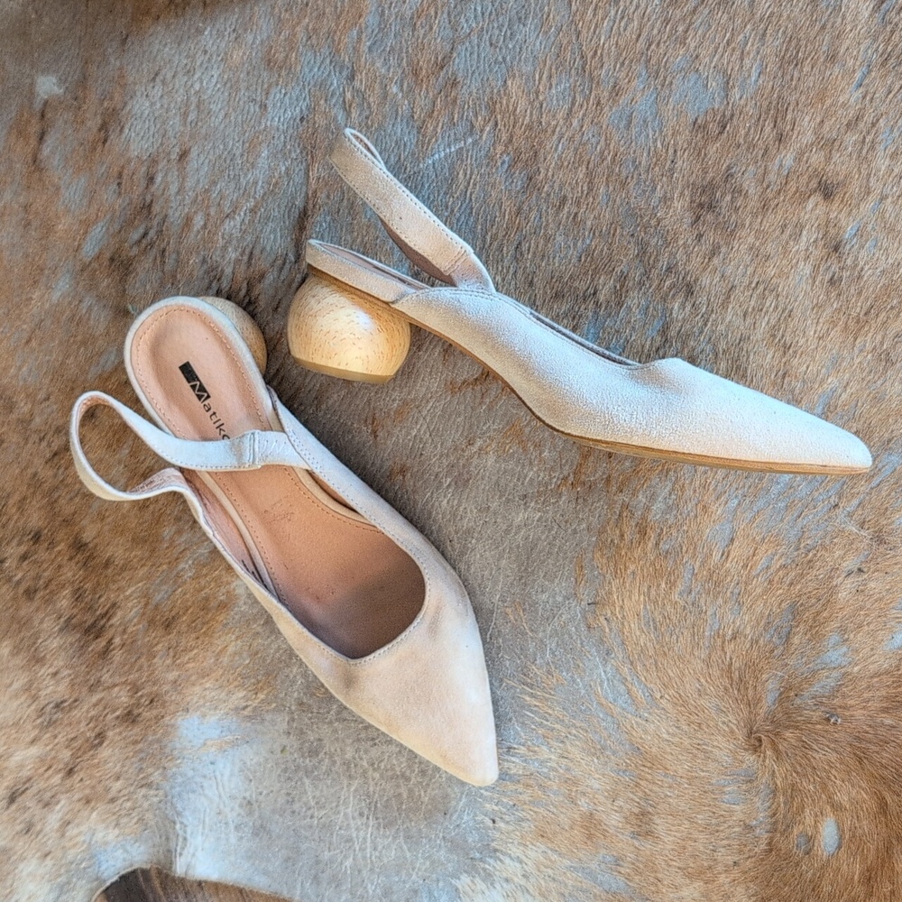 Suede Beige Matiko Wooden Heels